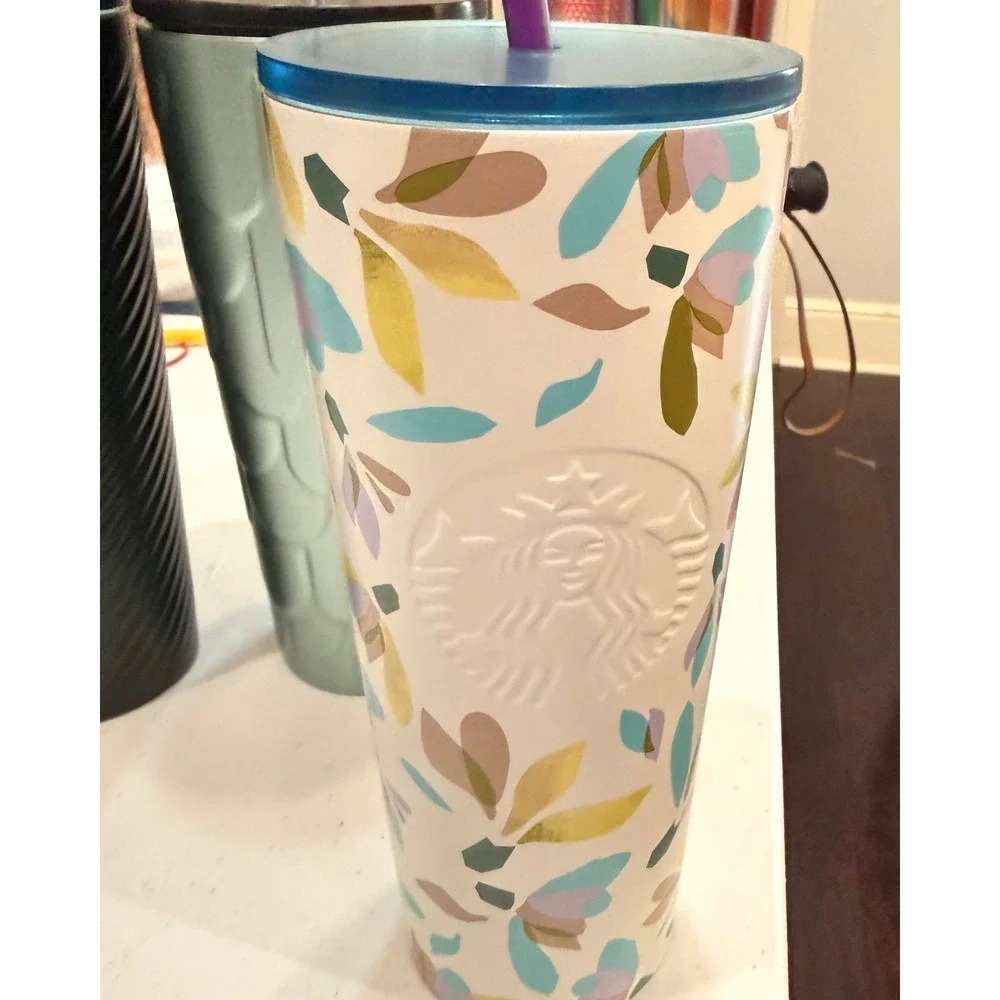 Starbucks Stainless Steel Tumbler Lot 3 Snowdrop Black Ribbed Green Swirl